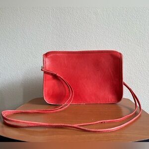Genuine Leather Red Crossbody Vintage Basic Bag Made in Hong Kong Women’s Travel